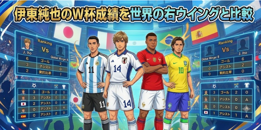 伊東純也のW杯成績を世界の右ウイングと比較