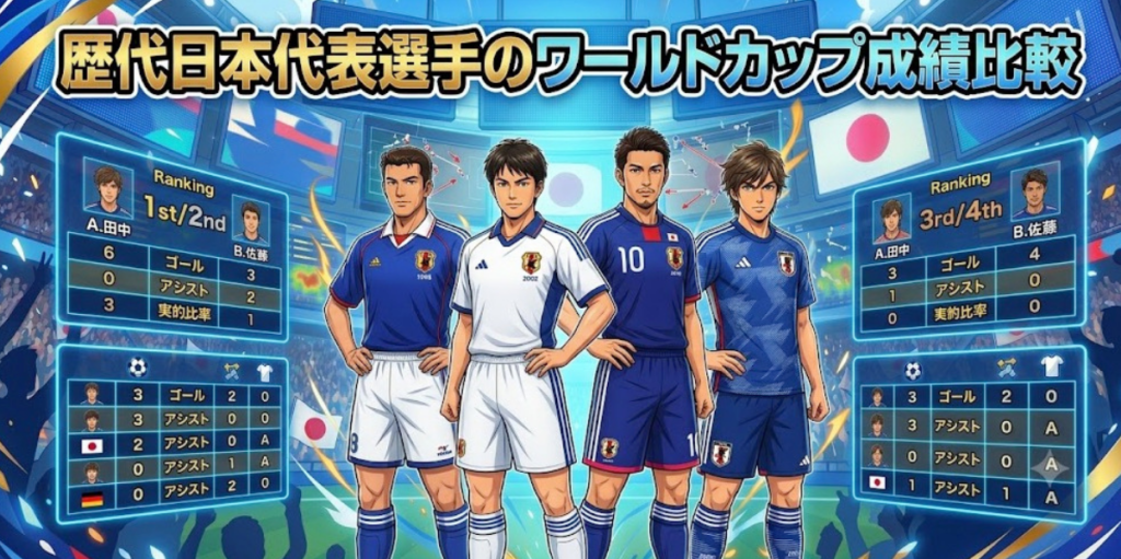 歴代日本代表選手のワールドカップ成績比較 