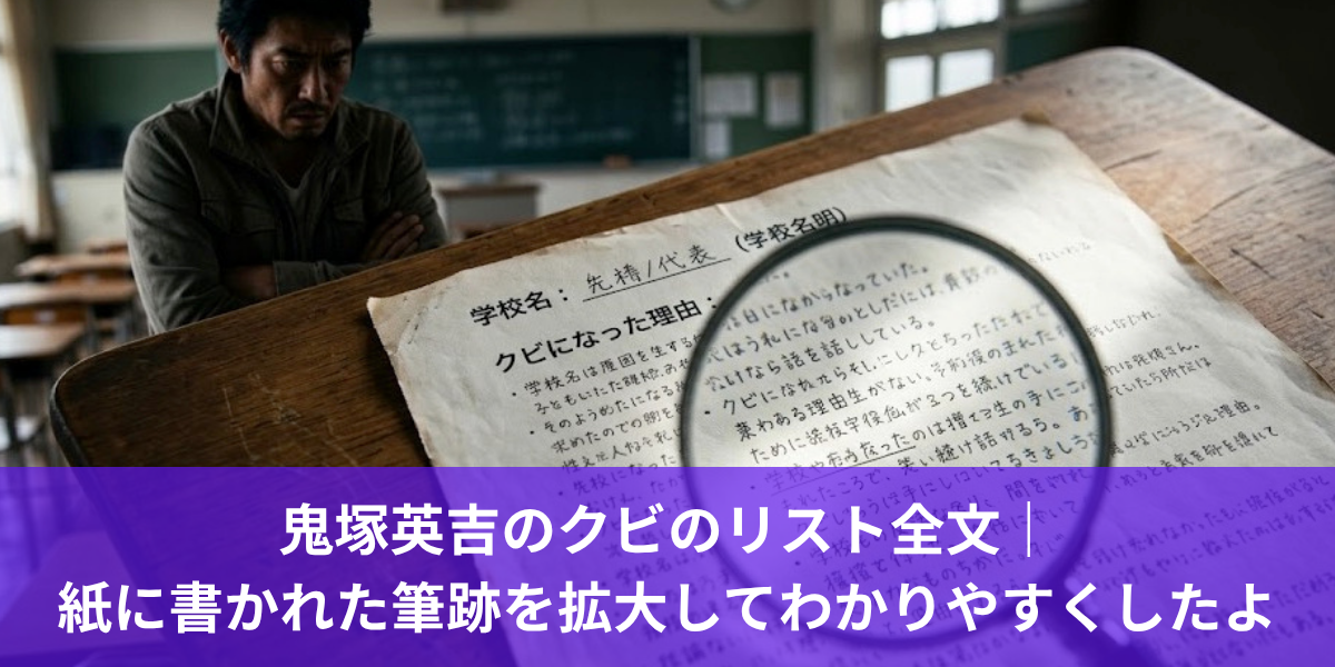 鬼塚英吉のクビのリスト全文｜ 紙に書かれた筆跡を拡大してわかりやすくしたよ